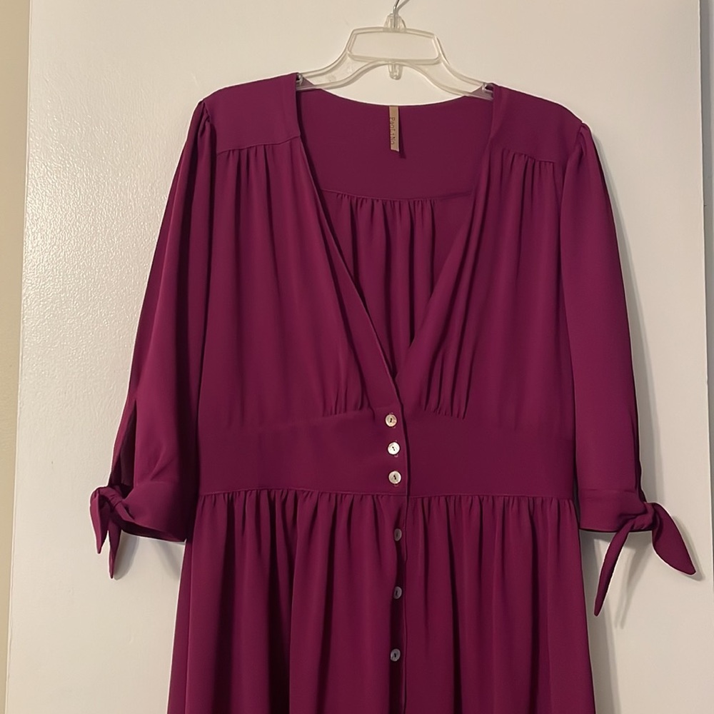 Paolino Button-Up 3/4 Tie-Sleeves Maxi Dress.